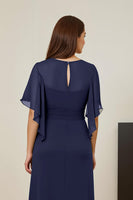 Load image into Gallery viewer, Dark Green V-Neck Chiffon Sheath Ruched Long Mother of the Bride Dress