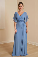Load image into Gallery viewer, Dusty Blue Chiffon A-Line Long Mother of the Bride Dress with Appliques