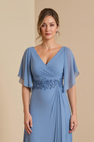 Load image into Gallery viewer, Dusty Blue Chiffon A-Line Long Mother of the Bride Dress with Appliques