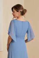Load image into Gallery viewer, Dusty Blue Chiffon A-Line Long Mother of the Bride Dress with Appliques