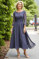 Load image into Gallery viewer, Steel Grey Chiffon A Line Boat Neck Long Mother of the Bride Dress