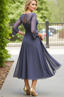 Load image into Gallery viewer, Steel Grey Chiffon A Line Boat Neck Long Mother of the Bride Dress