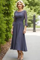 Load image into Gallery viewer, Steel Grey Chiffon A Line Boat Neck Long Mother of the Bride Dress