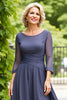 Load image into Gallery viewer, Steel Grey Chiffon A Line Boat Neck Long Mother of the Bride Dress