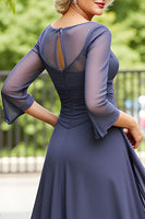 Load image into Gallery viewer, Steel Grey Chiffon A Line Boat Neck Long Mother of the Bride Dress