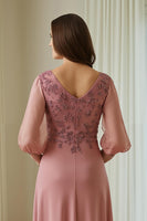 Load image into Gallery viewer, Dusty Rose Chiffon Appliqued Long A-Line Mother of the Bride Dress