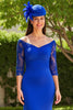 Load image into Gallery viewer, Royal Blue Off the Shoulder Satin Sheath Mother of the Bride Dress with Lace