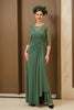 Load image into Gallery viewer, Dark Green Chiffon Ruched Long Mother of the Bride Dress