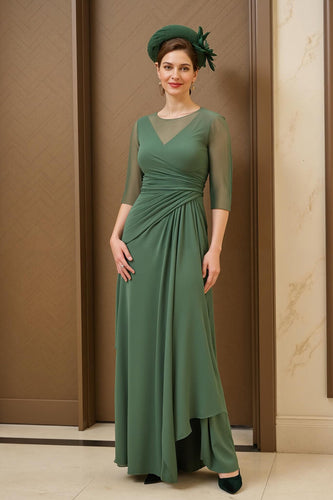 Dark Green Chiffon Ruched Long Mother of the Bride Dress