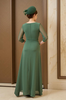 Dark Green Chiffon Ruched Long Mother of the Bride Dress