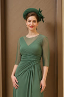 Load image into Gallery viewer, Dark Green Chiffon Ruched Long Mother of the Bride Dress