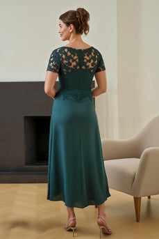Pine V-Neck Ruched Long Mother of the Bride Dress with Slit