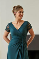 Load image into Gallery viewer, Pine V-Neck Ruched Long Mother of the Bride Dress with Slit
