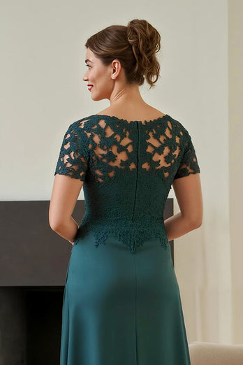 Pine V-Neck Ruched Long Mother of the Bride Dress with Slit