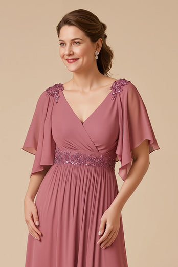 Desert Rose Chiffon A Line Long Mother of the Bride Dress with Appliques