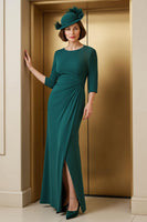Load image into Gallery viewer, Pine Round Neck Sheath Long Mother of the Bride Dress with Slit