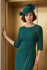 Load image into Gallery viewer, Pine Round Neck Sheath Long Mother of the Bride Dress with Slit