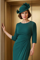 Load image into Gallery viewer, Pine Round Neck Sheath Long Mother of the Bride Dress with Slit