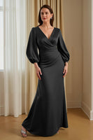 Load image into Gallery viewer, Pine Satin V-Neck Long Mermaid Mother of the Bride Dress