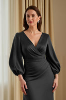 Load image into Gallery viewer, Pine Satin V-Neck Long Mermaid Mother of the Bride Dress