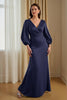 Load image into Gallery viewer, Pine Satin V-Neck Long Mermaid Mother of the Bride Dress