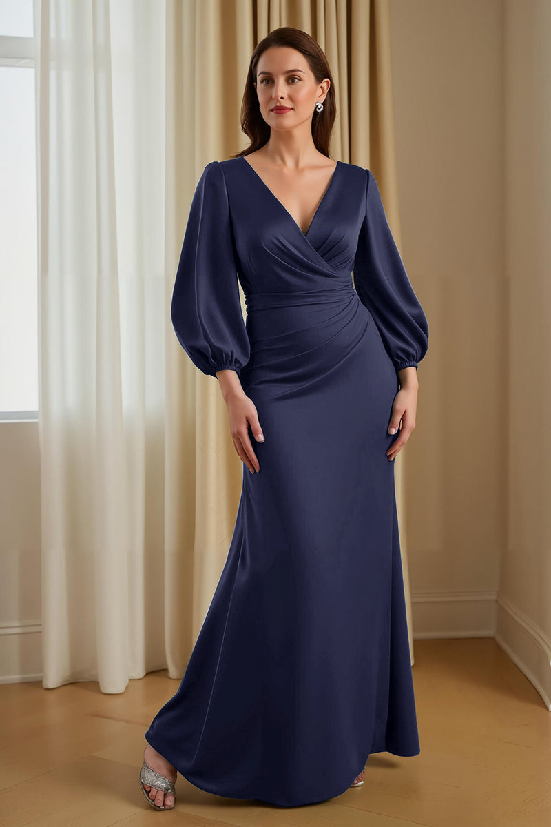 Load image into Gallery viewer, Pine Satin V-Neck Long Mermaid Mother of the Bride Dress