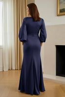Load image into Gallery viewer, Pine Satin V-Neck Long Mermaid Mother of the Bride Dress