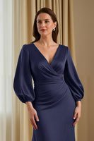 Load image into Gallery viewer, Pine Satin V-Neck Long Mermaid Mother of the Bride Dress