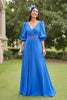 Load image into Gallery viewer, Blue A Line Chiffon V-Neck Long Mother of the Bride Dress