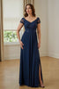 Load image into Gallery viewer, Navy V-Neck Chiffon A-Line Long Mother of the Bride Dress