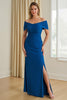 Load image into Gallery viewer, Blue Off The Shoulder Sheath Long Mother of the Bride Dress with Slit