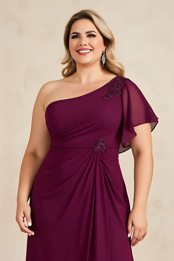 Burgundy One Shoulder Ruched Long Mother of the Bride Dress