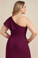 Load image into Gallery viewer, Burgundy One Shoulder Ruched Long Mother of the Bride Dress