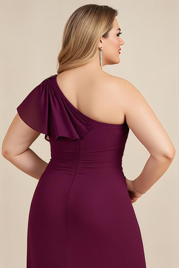 Burgundy One Shoulder Ruched Long Mother of the Bride Dress