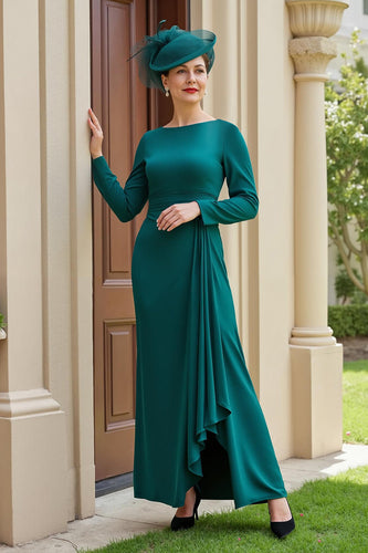 Dark Green Sheath Long Sleeves Mother of the Bride Dress