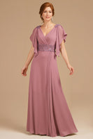 Load image into Gallery viewer, Grape V-Neck A-Line Long Mother of the Bride Dress with Appliques
