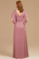 Load image into Gallery viewer, Grape V-Neck A-Line Long Mother of the Bride Dress with Appliques