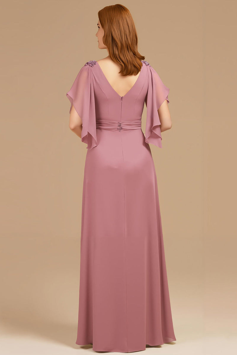Load image into Gallery viewer, Grape V-Neck A-Line Long Mother of the Bride Dress with Appliques