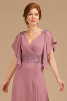 Load image into Gallery viewer, Grape V-Neck A-Line Long Mother of the Bride Dress with Appliques