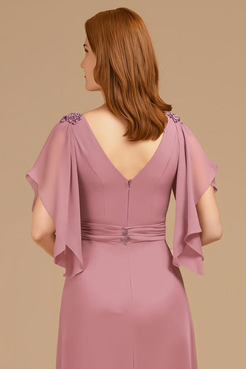 Grape V-Neck A-Line Long Mother of the Bride Dress with Appliques