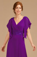 Load image into Gallery viewer, Grape V-Neck A-Line Long Mother of the Bride Dress with Appliques