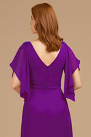 Load image into Gallery viewer, Grape V-Neck A-Line Long Mother of the Bride Dress with Appliques