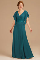 Load image into Gallery viewer, Grape V-Neck A-Line Long Mother of the Bride Dress with Appliques