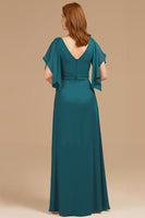 Load image into Gallery viewer, Grape V-Neck A-Line Long Mother of the Bride Dress with Appliques