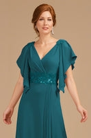 Load image into Gallery viewer, Grape V-Neck A-Line Long Mother of the Bride Dress with Appliques