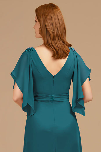 Grape V-Neck A-Line Long Mother of the Bride Dress with Appliques