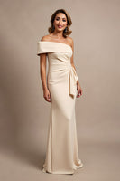 Load image into Gallery viewer, Apricot Satin Ruched Mermaid Long Mother of the Bride Dress