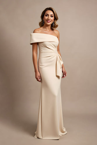 Apricot Satin Ruched Mermaid Long Mother of the Bride Dress