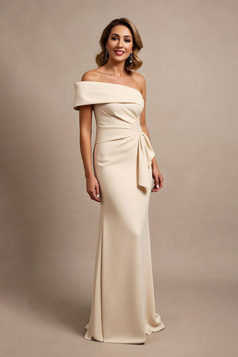 Apricot Satin Ruched Mermaid Long Mother of the Bride Dress