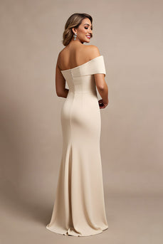 Apricot Satin Ruched Mermaid Long Mother of the Bride Dress